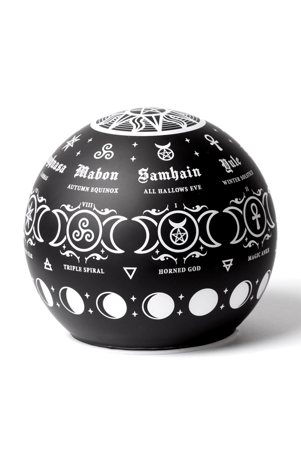 Black Pagan Globe Lamp with Moon Phase Symbols