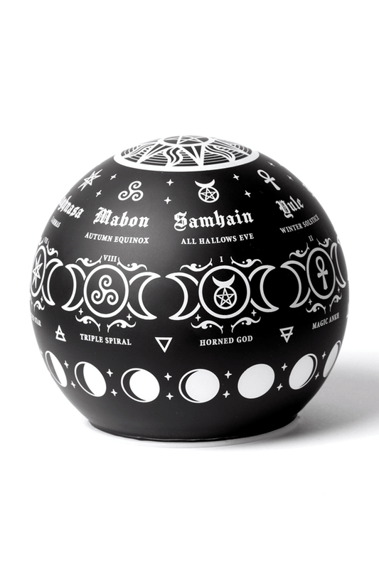 Black Pagan Globe Lamp with Moon Phase Symbols