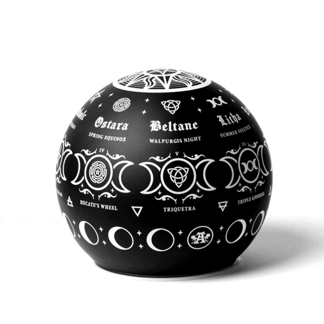 Black Pagan Globe Lamp with Moon Phase Symbols