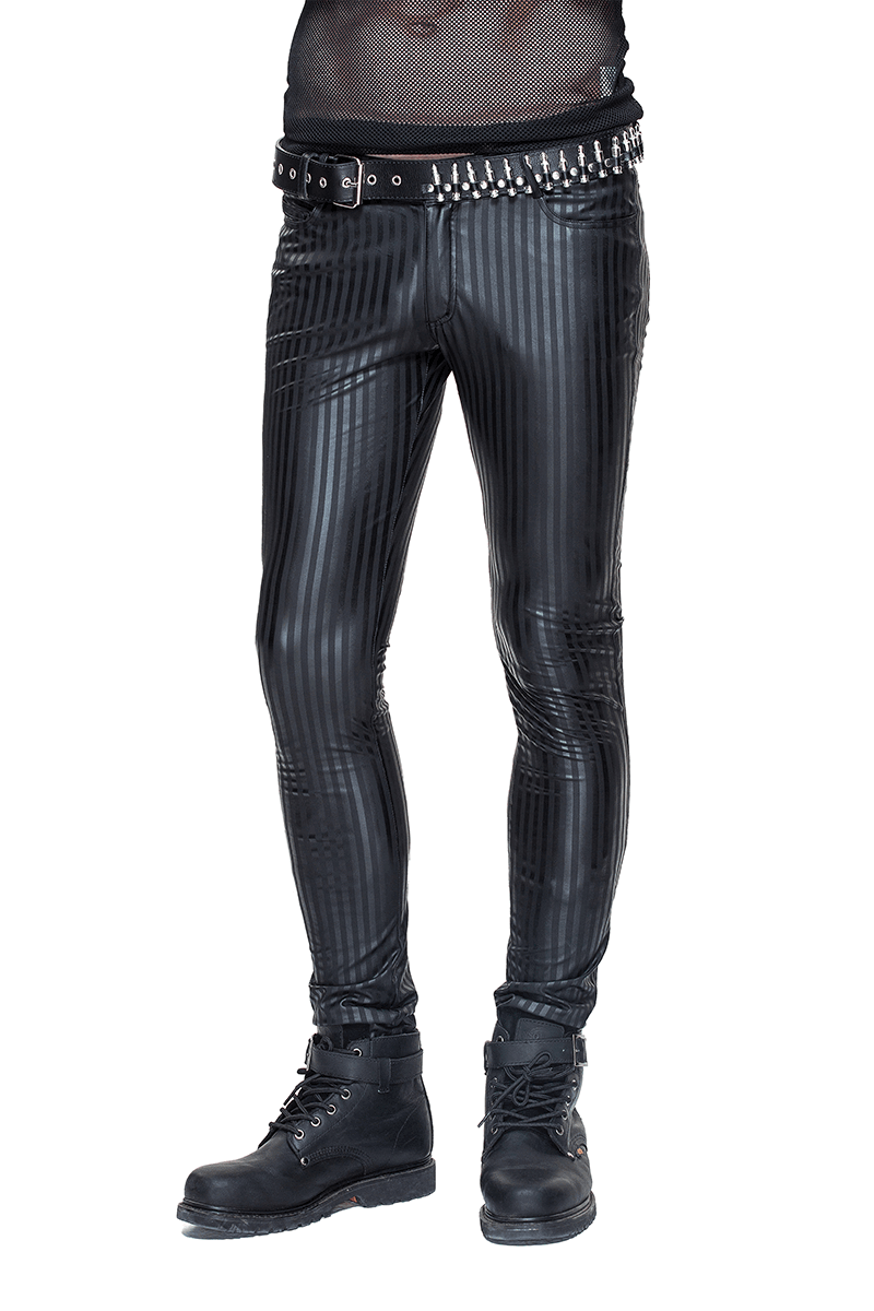 Black Pants with Vertical Stripes for Men / Fitted Trousers with Pockets