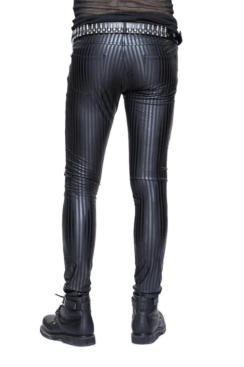 Black Pants with Vertical Stripes for Men / Fitted Trousers with Pockets