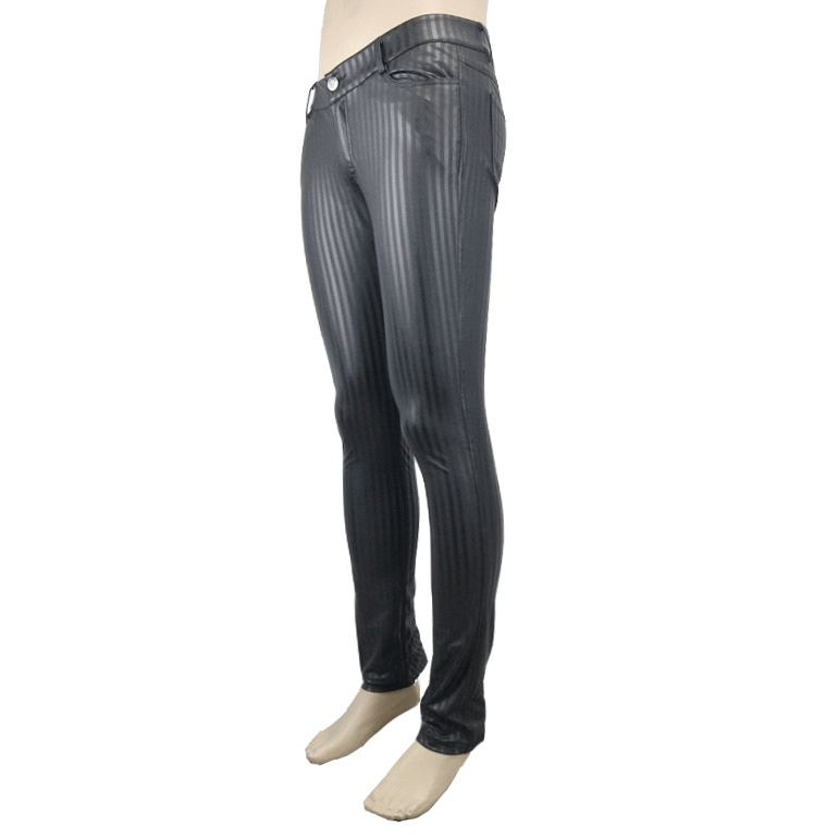 Black Pants with Vertical Stripes for Men / Fitted Trousers with Pockets