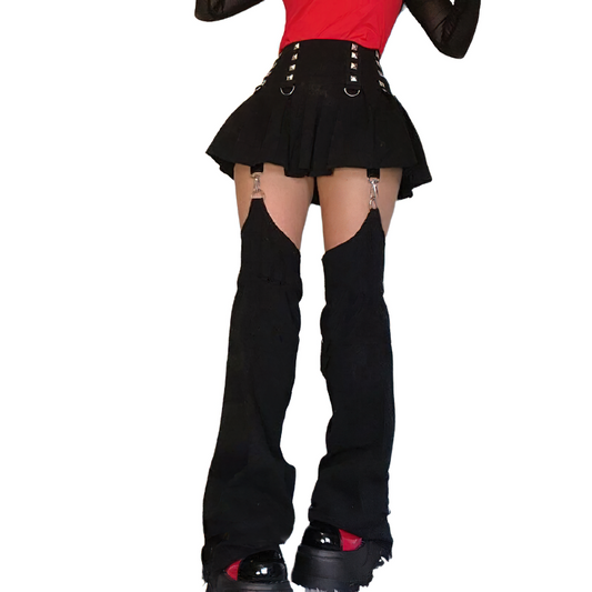 Black Patchwork Pants Skirt For Women / Streetwear With Pockets / High Waist Skirts