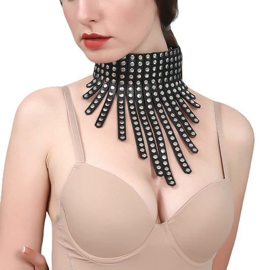 Black PU Leather Erotic Choker With Rivets / Bondage Sexy Party Necklace / Gothic Jewelry