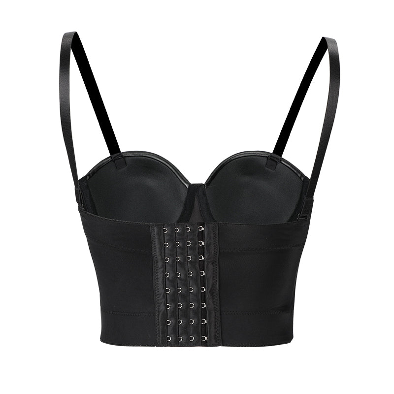 Black PU Leather Push Up Bra / Big Size Sexy Steampunk Corset Bra / Crop Tops Bras in ROCK Style