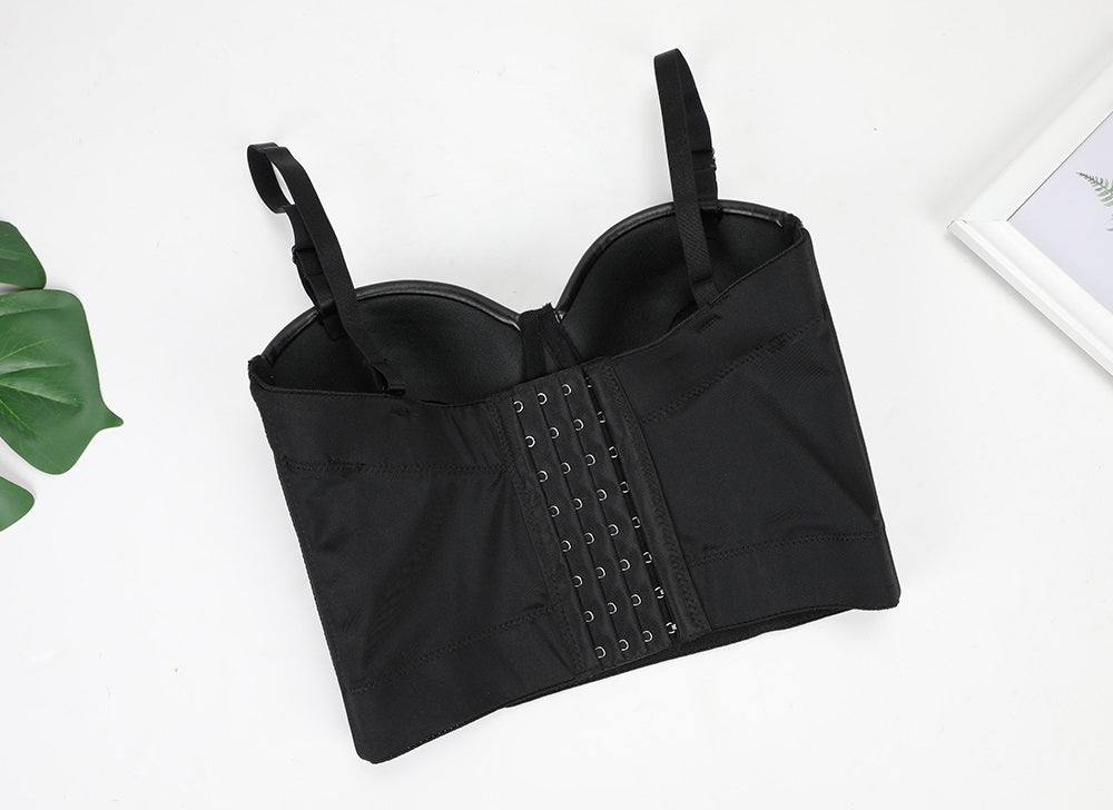 Black PU Leather Push Up Bra / Big Size Sexy Steampunk Corset Bra / Crop Tops Bras in ROCK Style