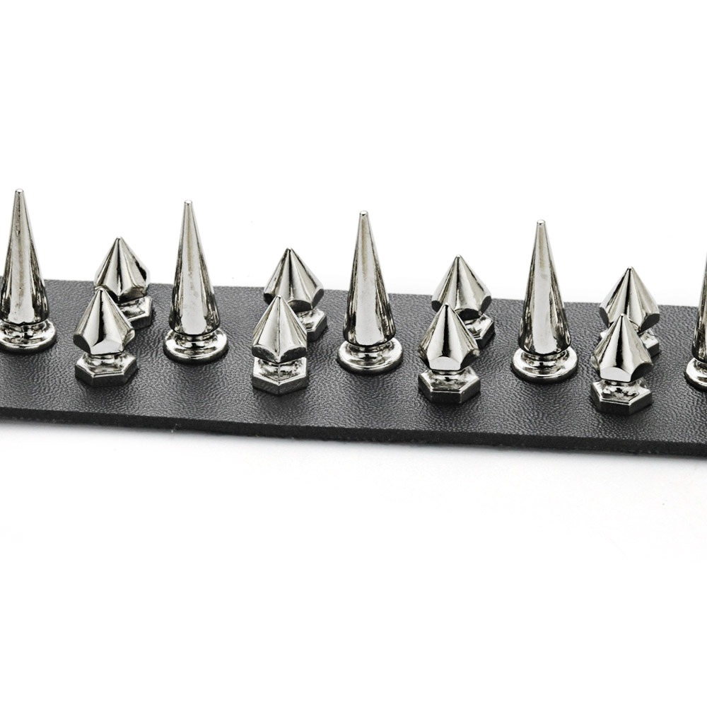 Black PU Leather Studded Choker Necklace / Spiked Gothic Collar