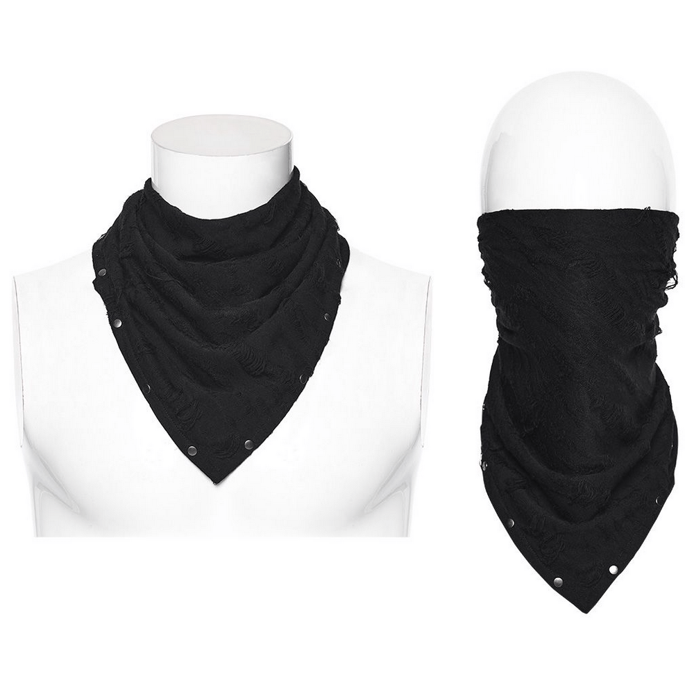 Black Punk Bandana with Studs and Tattered Knitted Fabric