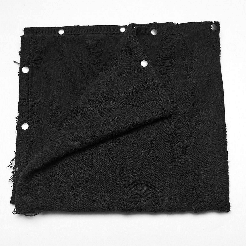 Black Punk Bandana with Studs and Tattered Knitted Fabric