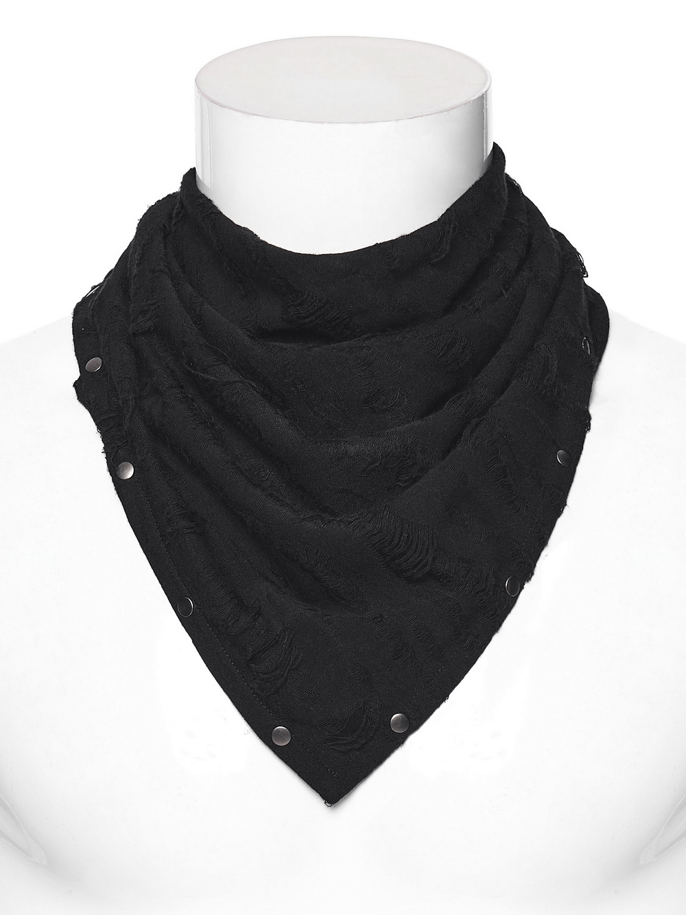 Black Punk Bandana with Studs and Tattered Knitted Fabric