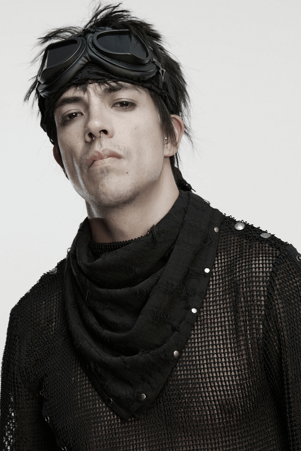 Black Punk Bandana with Studs and Tattered Knitted Fabric