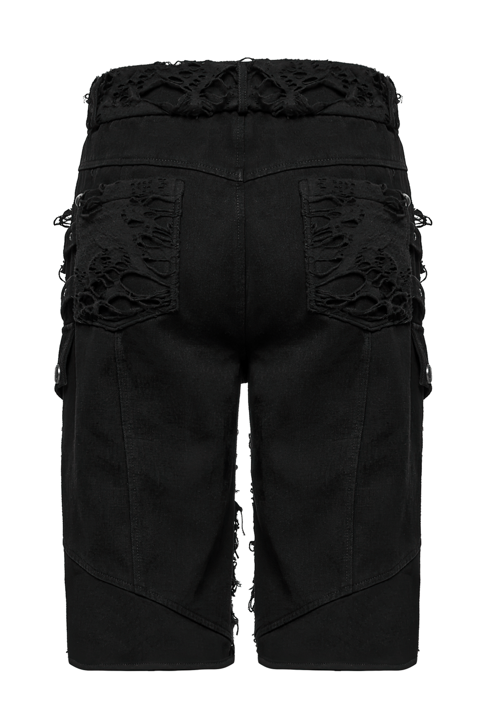 Black Punk Denim Shorts with Tattered Detail and Tassels