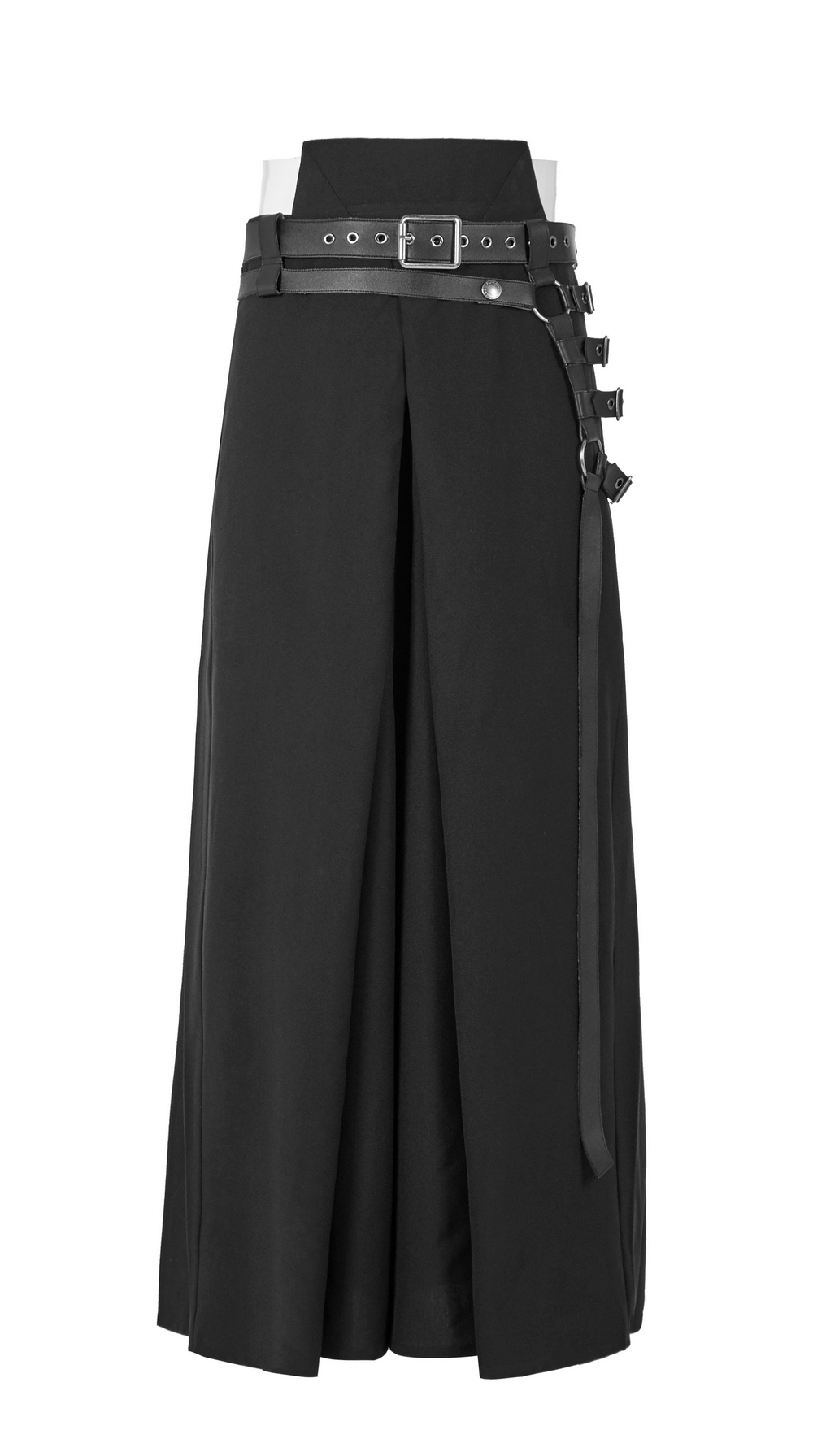 Black Punk Kimono Wide Leg Pants with Buckles
