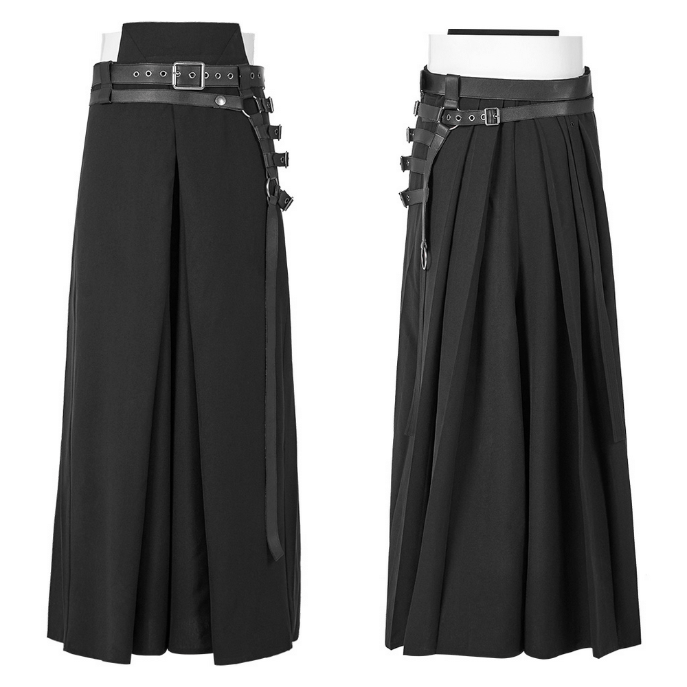 Black Punk Kimono Wide Leg Pants with Buckles