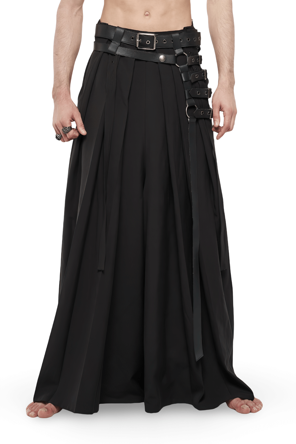 Black Punk Kimono Wide Leg Pants with Buckles