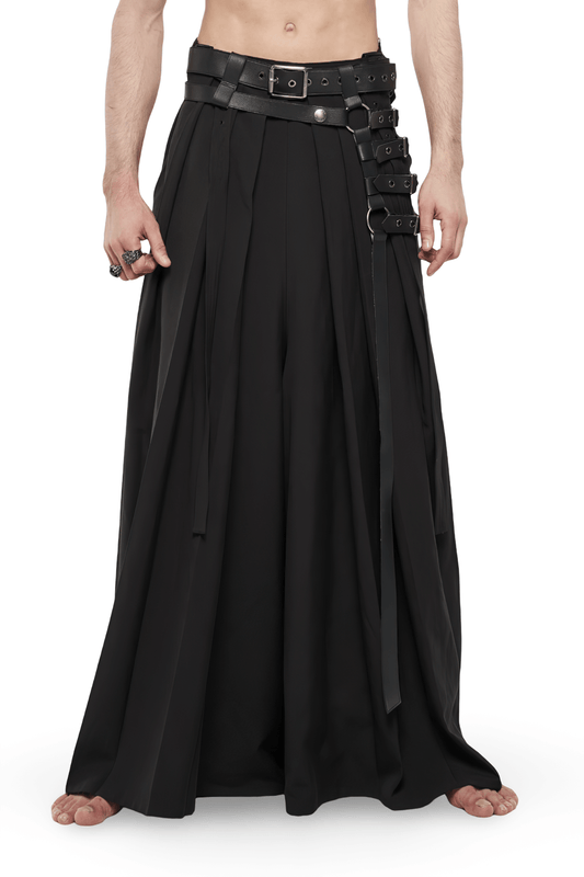 Black Punk Kimono Wide Leg Pants with Buckles