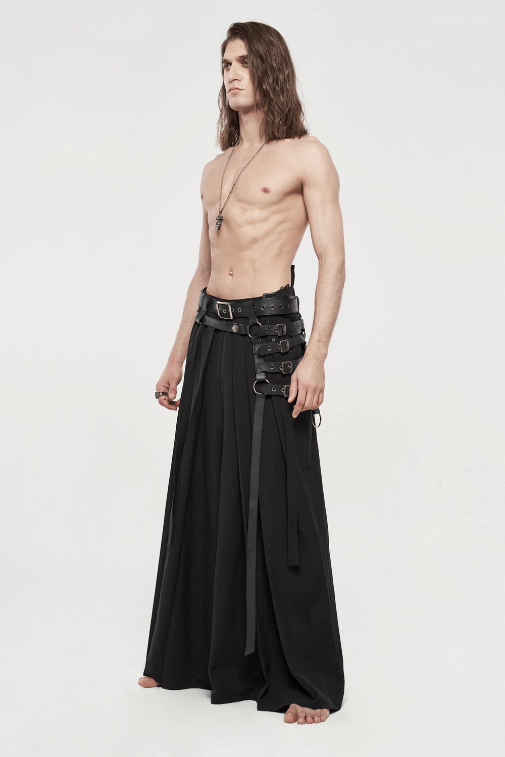 Black Punk Kimono Wide Leg Pants with Buckles