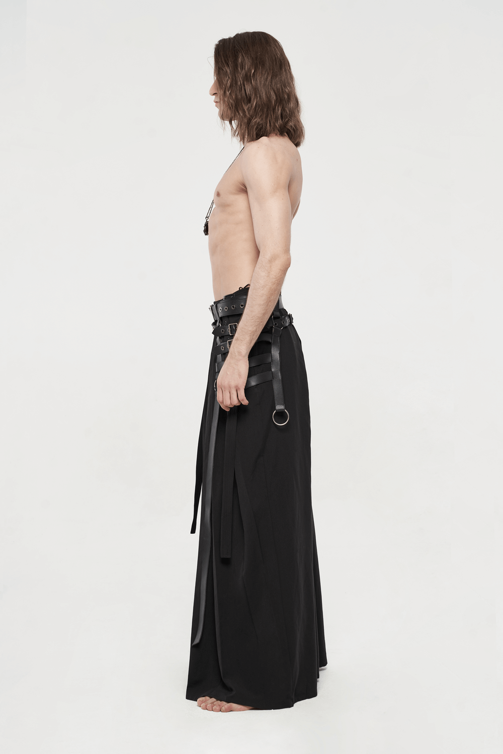 Black Punk Kimono Wide Leg Pants with Buckles