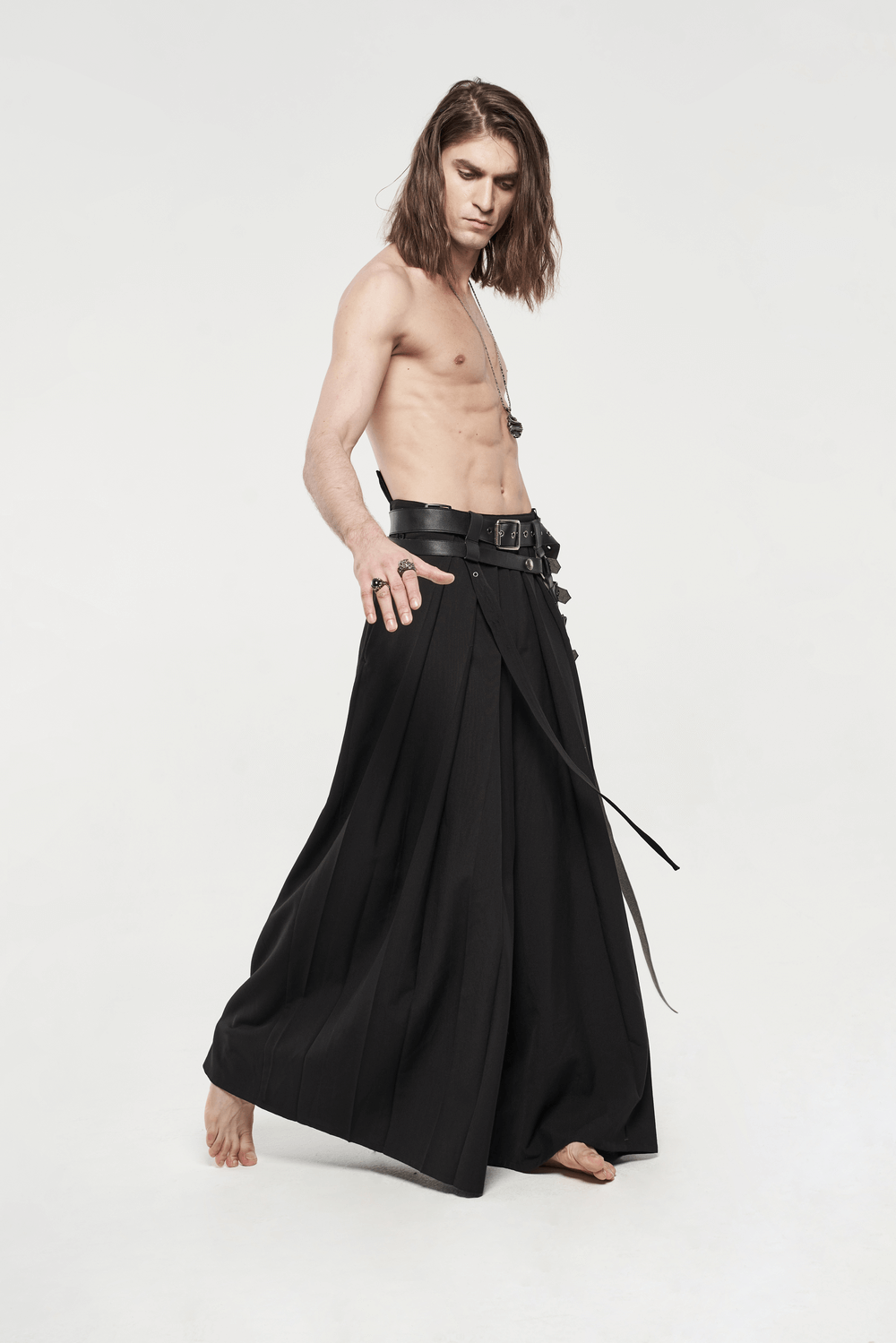 Black Punk Kimono Wide Leg Pants with Buckles