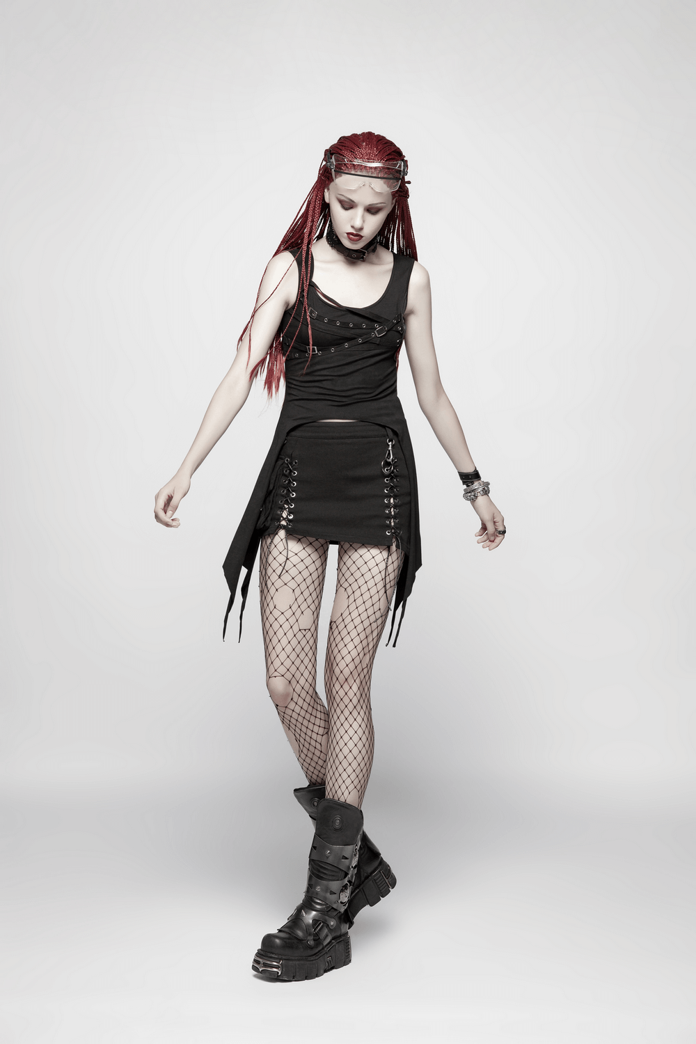 Black Punk Long Tank Top with Adjustable Straps