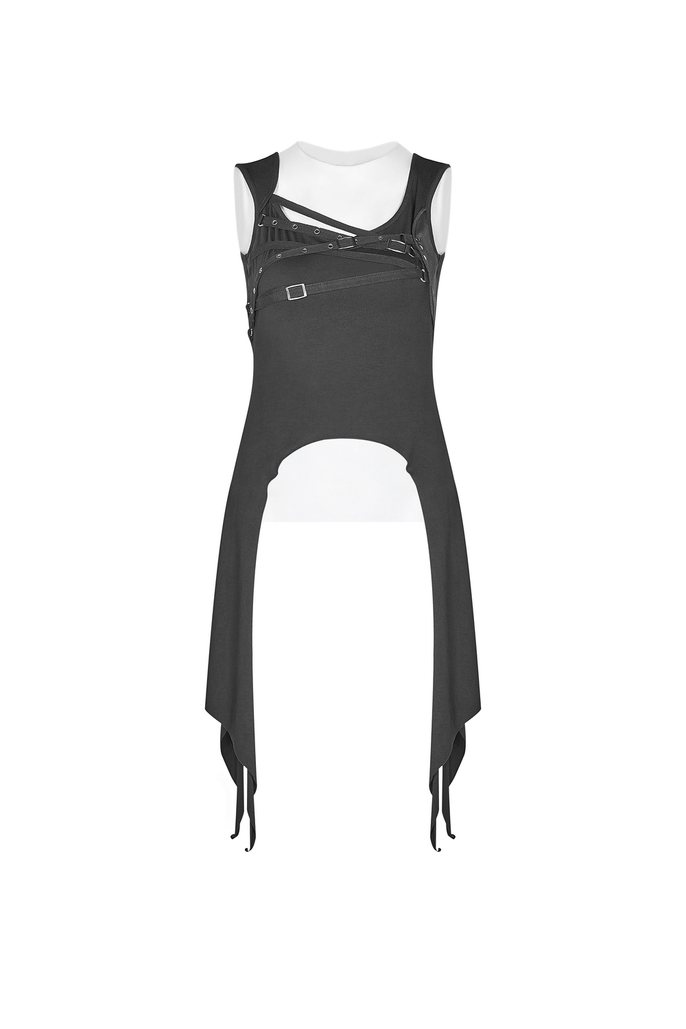 Black Punk Long Tank Top with Adjustable Straps