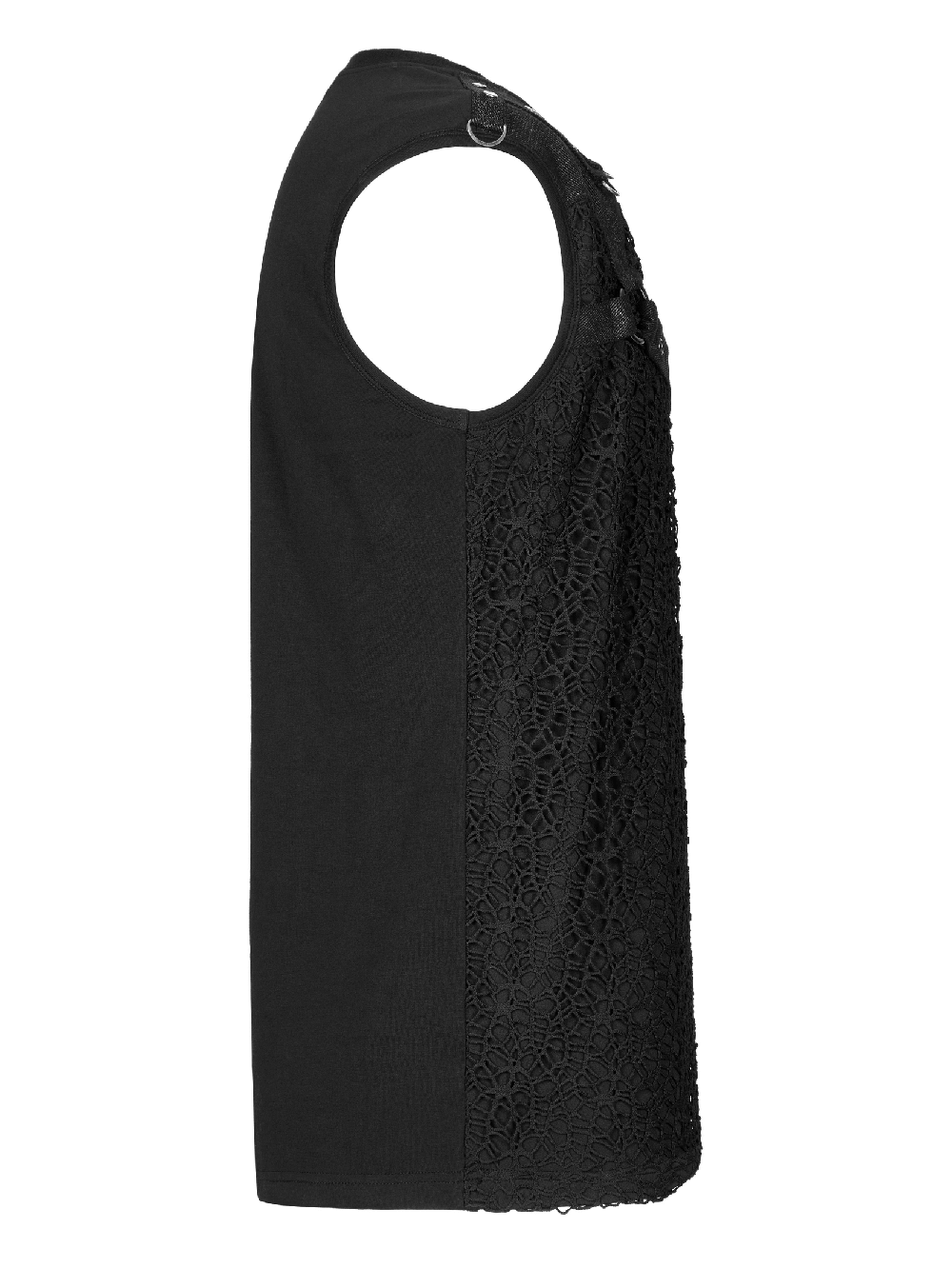 Black Punk Mesh Tank Top with Leather Accents