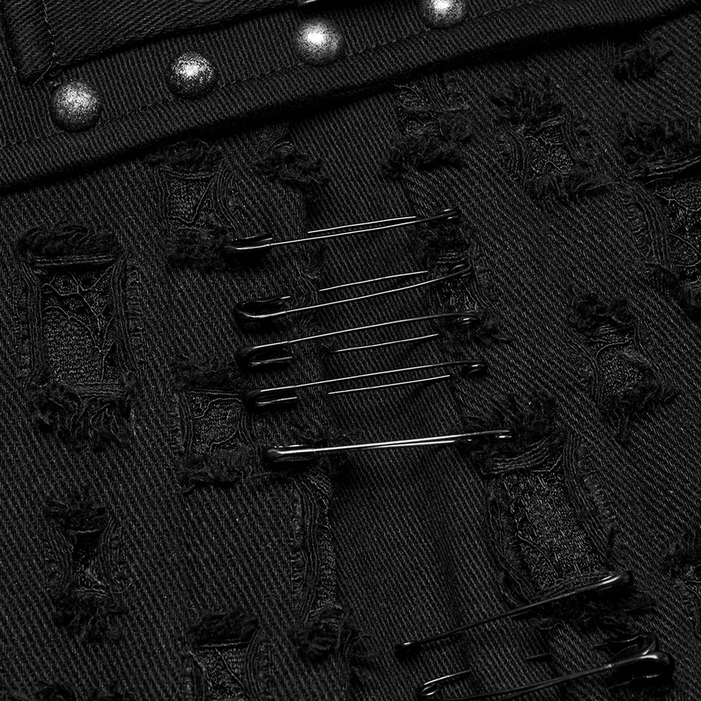 Black Punk Mini Skirt with Studs and Safety Pins