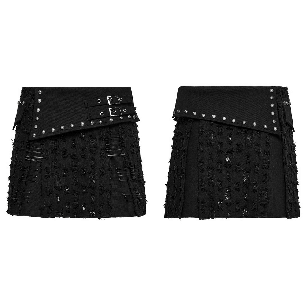 Black Punk Mini Skirt with Studs and Safety Pins