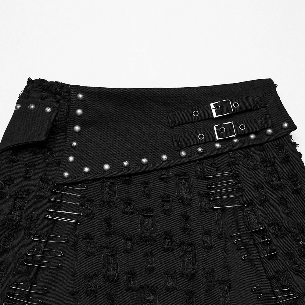 Black Punk Mini Skirt with Studs and Safety Pins