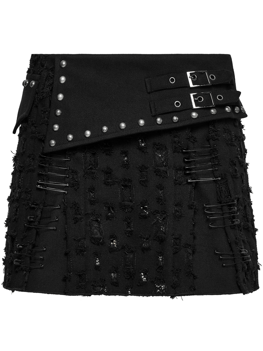 Black Punk Mini Skirt with Studs and Safety Pins