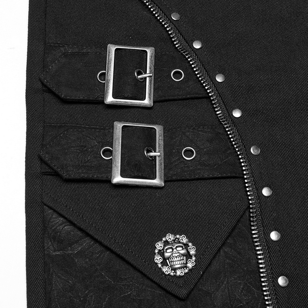 Black Punk Shorts with Armor Details and Skull Rivets