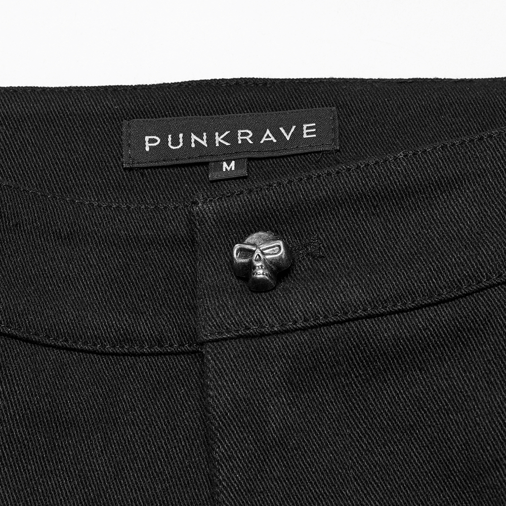 Black Punk Shorts with Armor Details and Skull Rivets