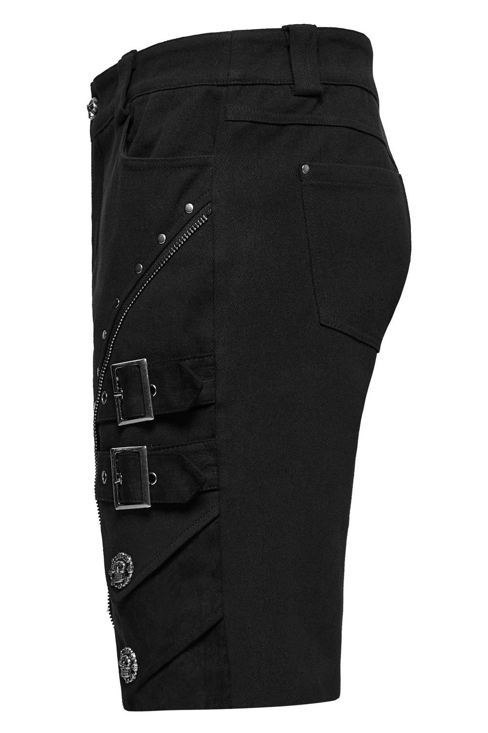 Black Punk Shorts with Armor Details and Skull Rivets
