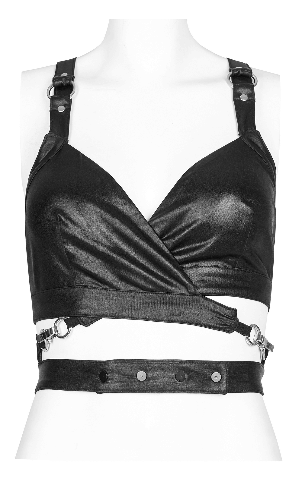 Black Punk Style Crop Top with Criss-Cross Back