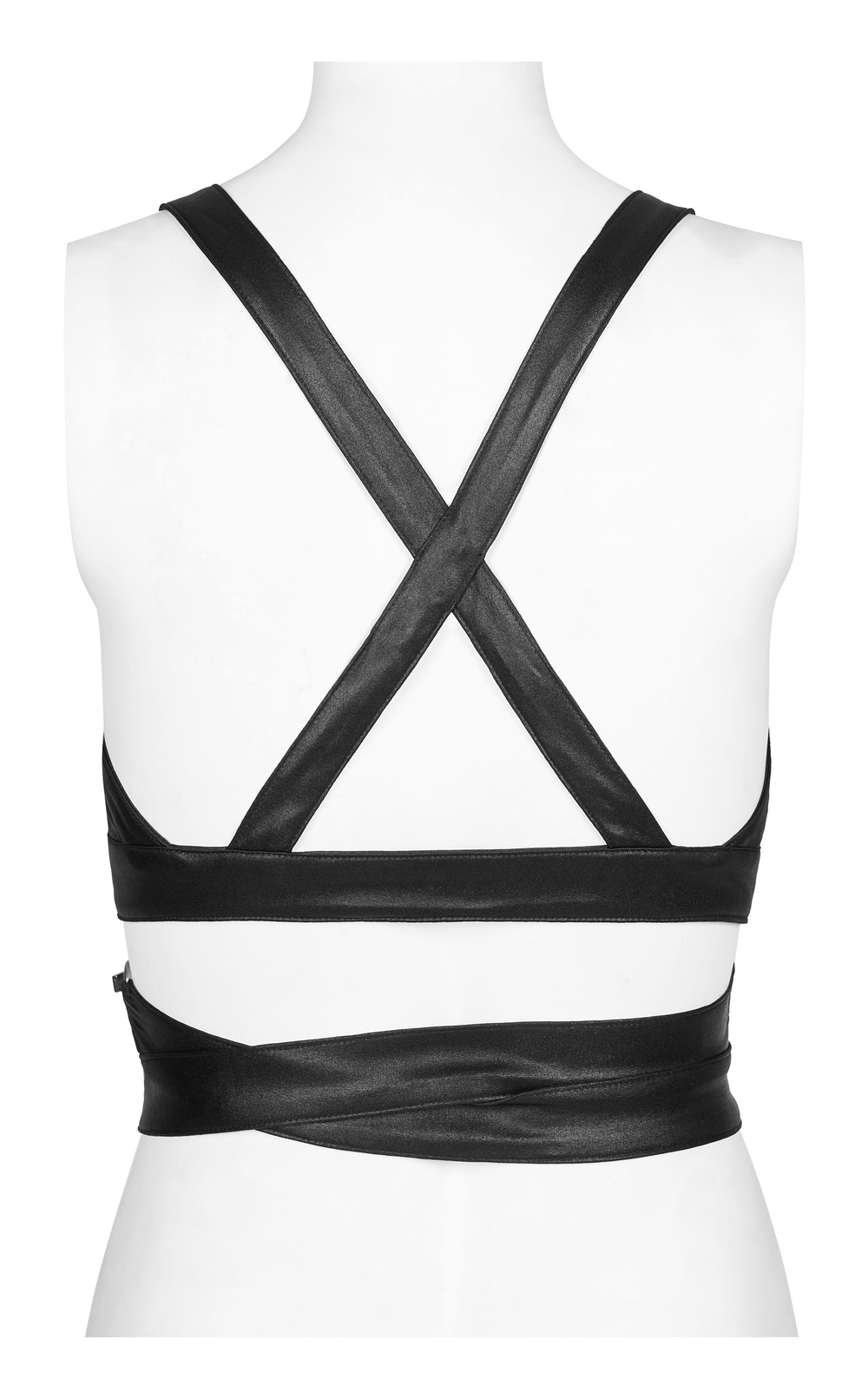 Black Punk Style Crop Top with Criss-Cross Back