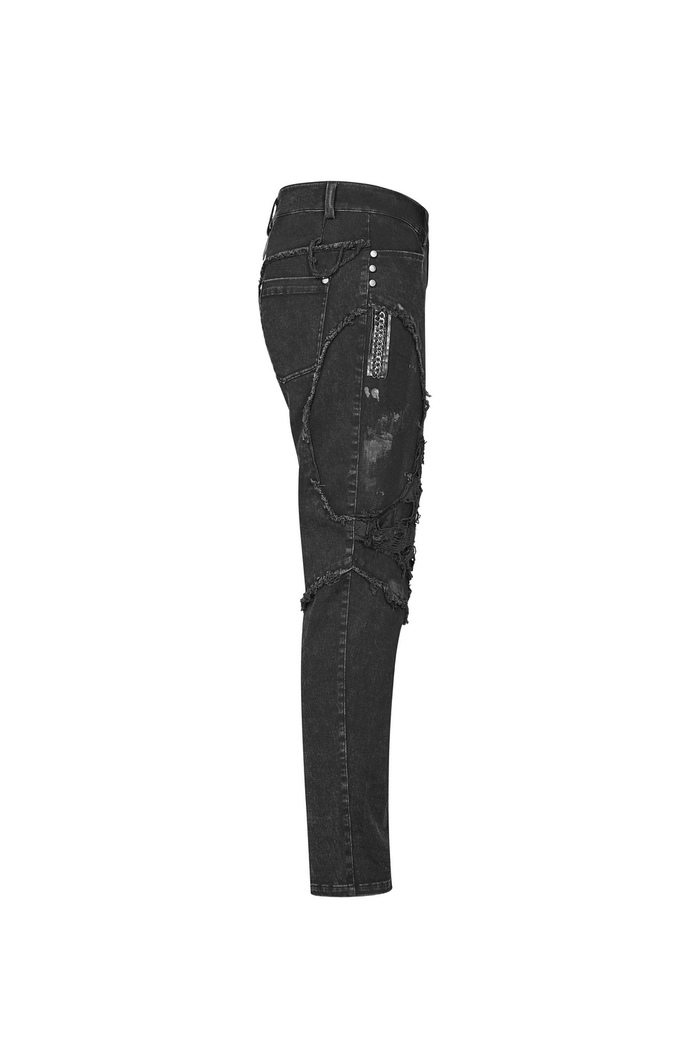 Black Punk-Style Ripped Jeans with Fishnet Layers