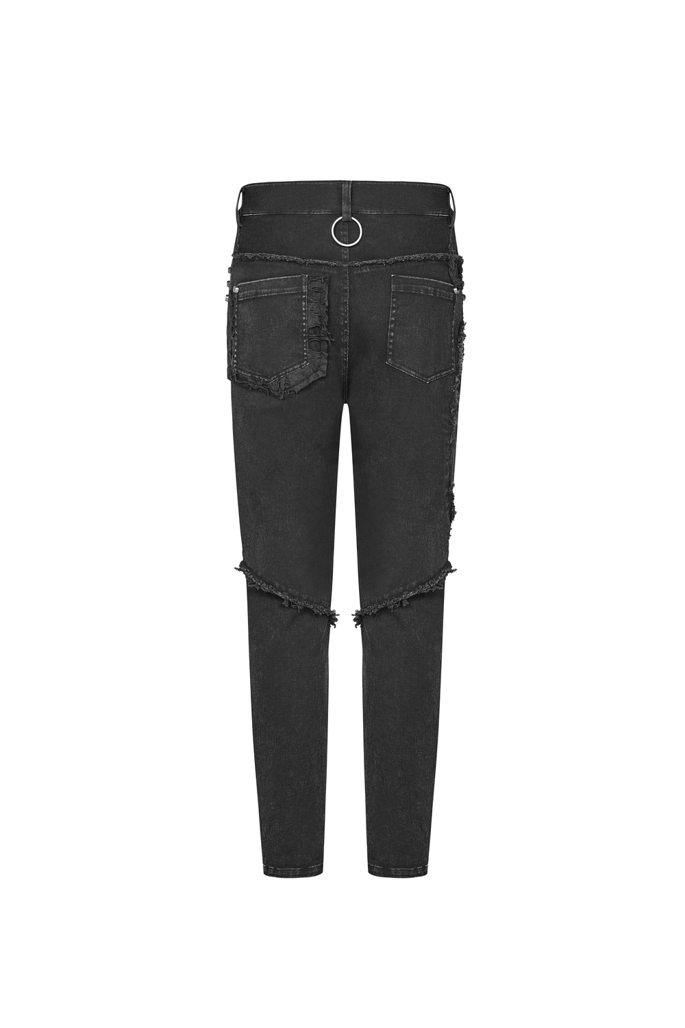 Black Punk-Style Ripped Jeans with Fishnet Layers