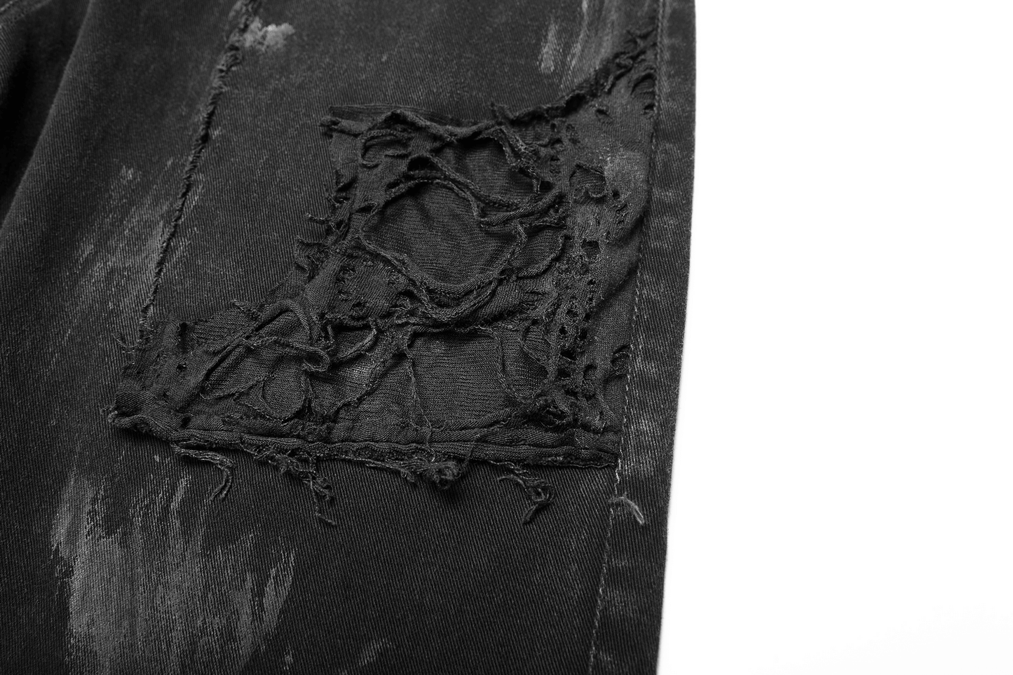 Black Punk-Style Ripped Jeans with Fishnet Layers