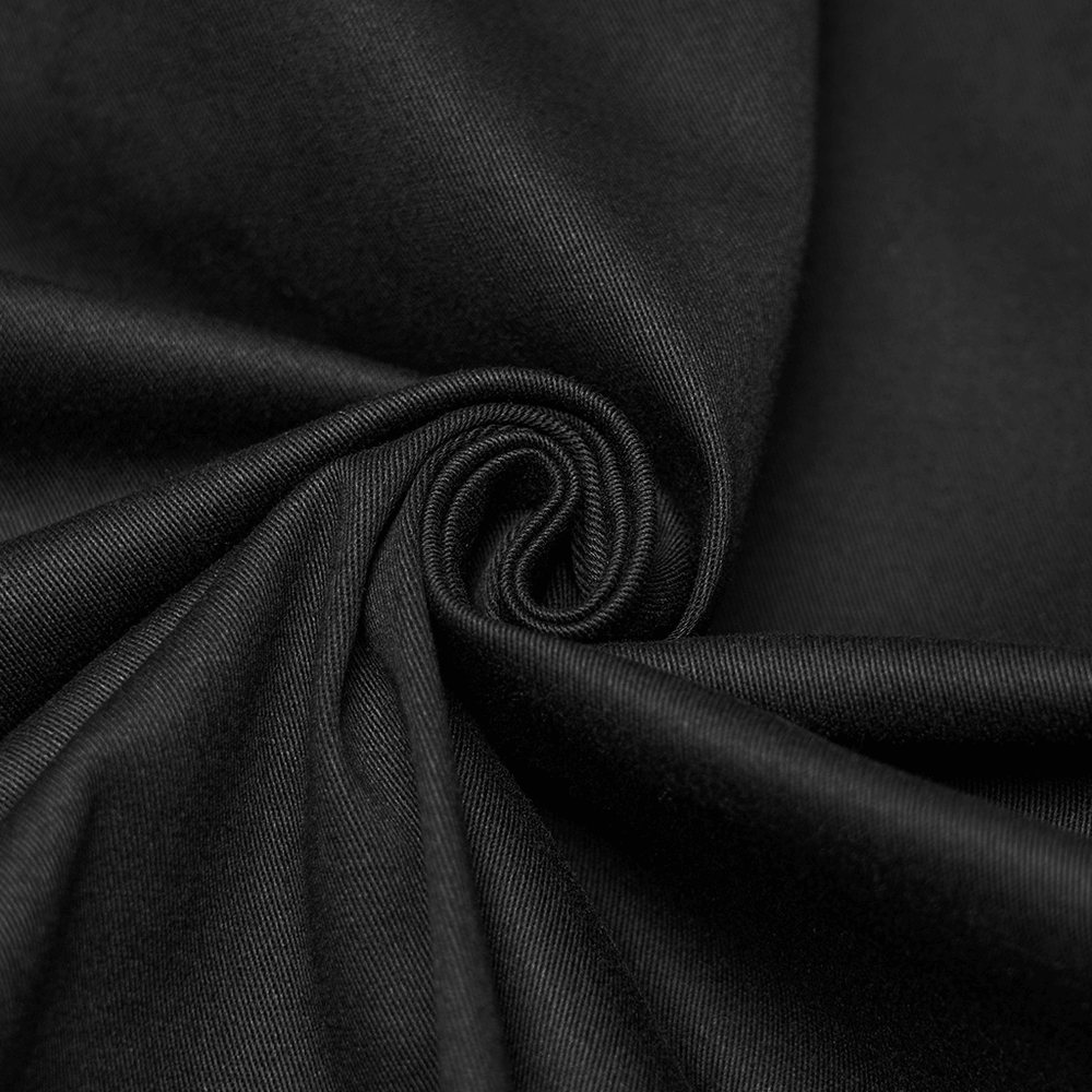 Black Punk Twill Shirt with Leather Panels and Stud Details