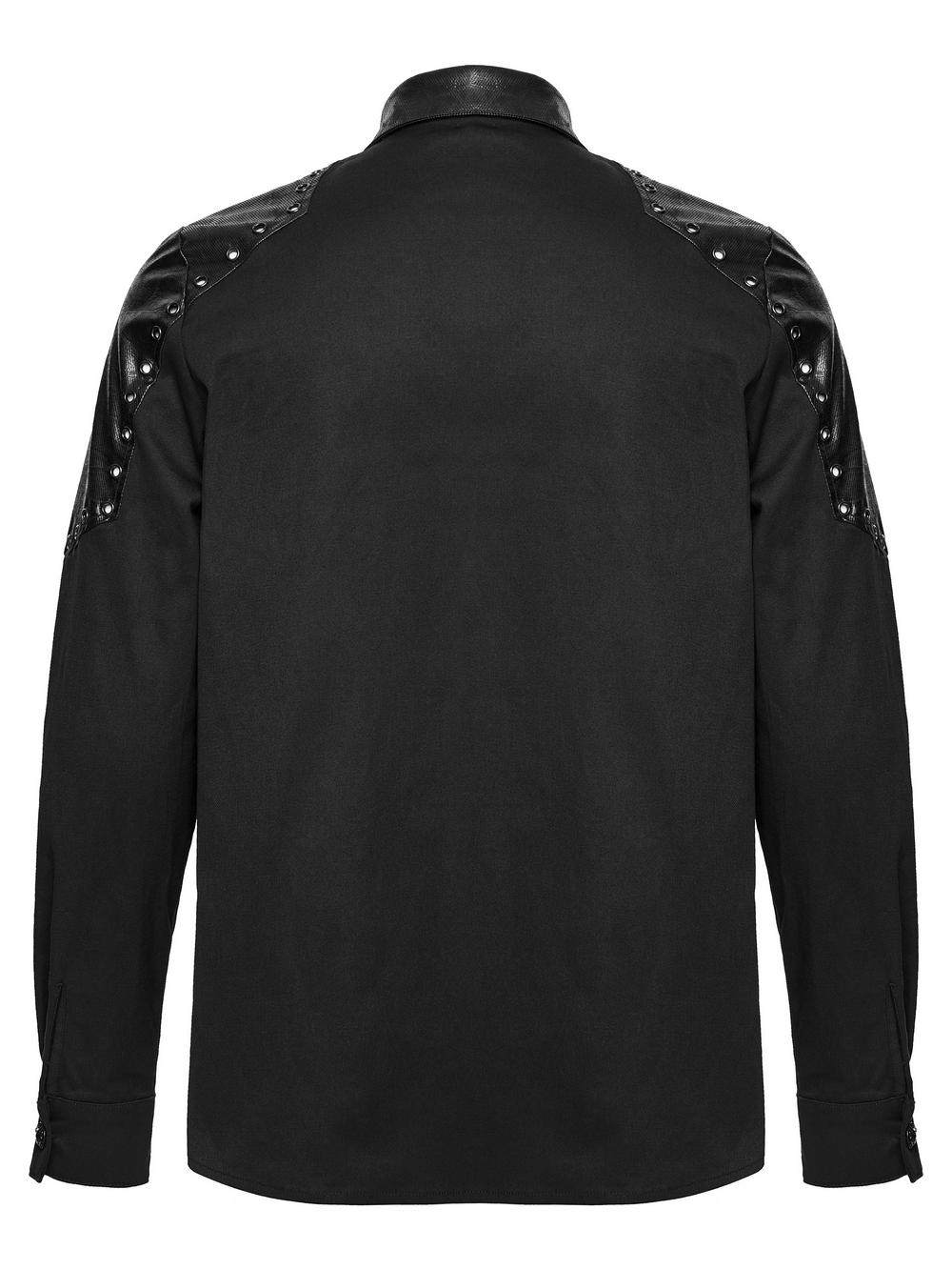 Black Punk Twill Shirt with Leather Panels and Stud Details