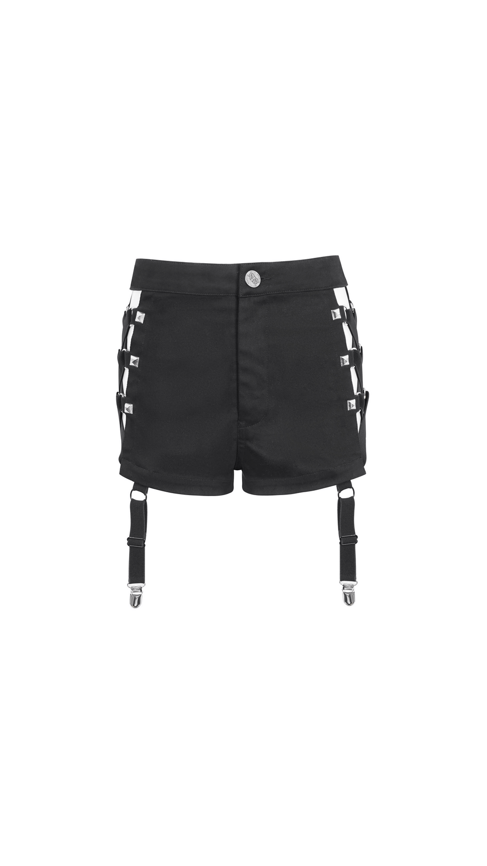 Black Rave Booty Shorts with Mesh Garters And Studded Detail
