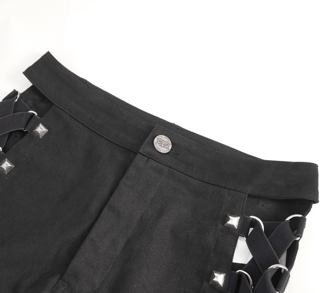 Black Rave Booty Shorts with Mesh Garters And Studded Detail