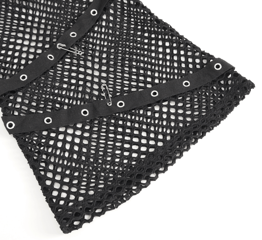 Black Rave Booty Shorts with Mesh Garters And Studded Detail