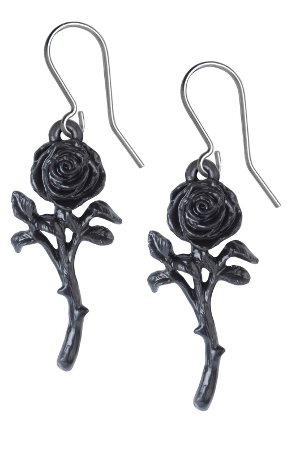 Black Rose Pewter Drop Earrings for Dark Style Lovers