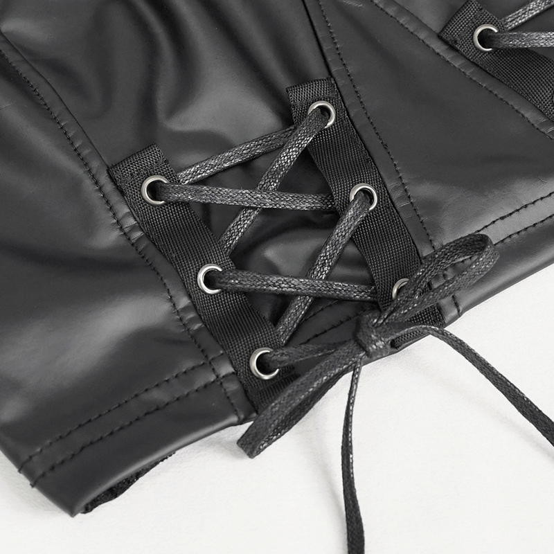 Black Sexy PU Leather Bustier Crop Top For Women / Punk Short Sleevees Top