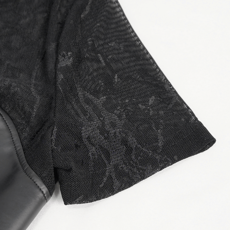 Black Sexy PU Leather Bustier Crop Top For Women / Punk Short Sleevees Top