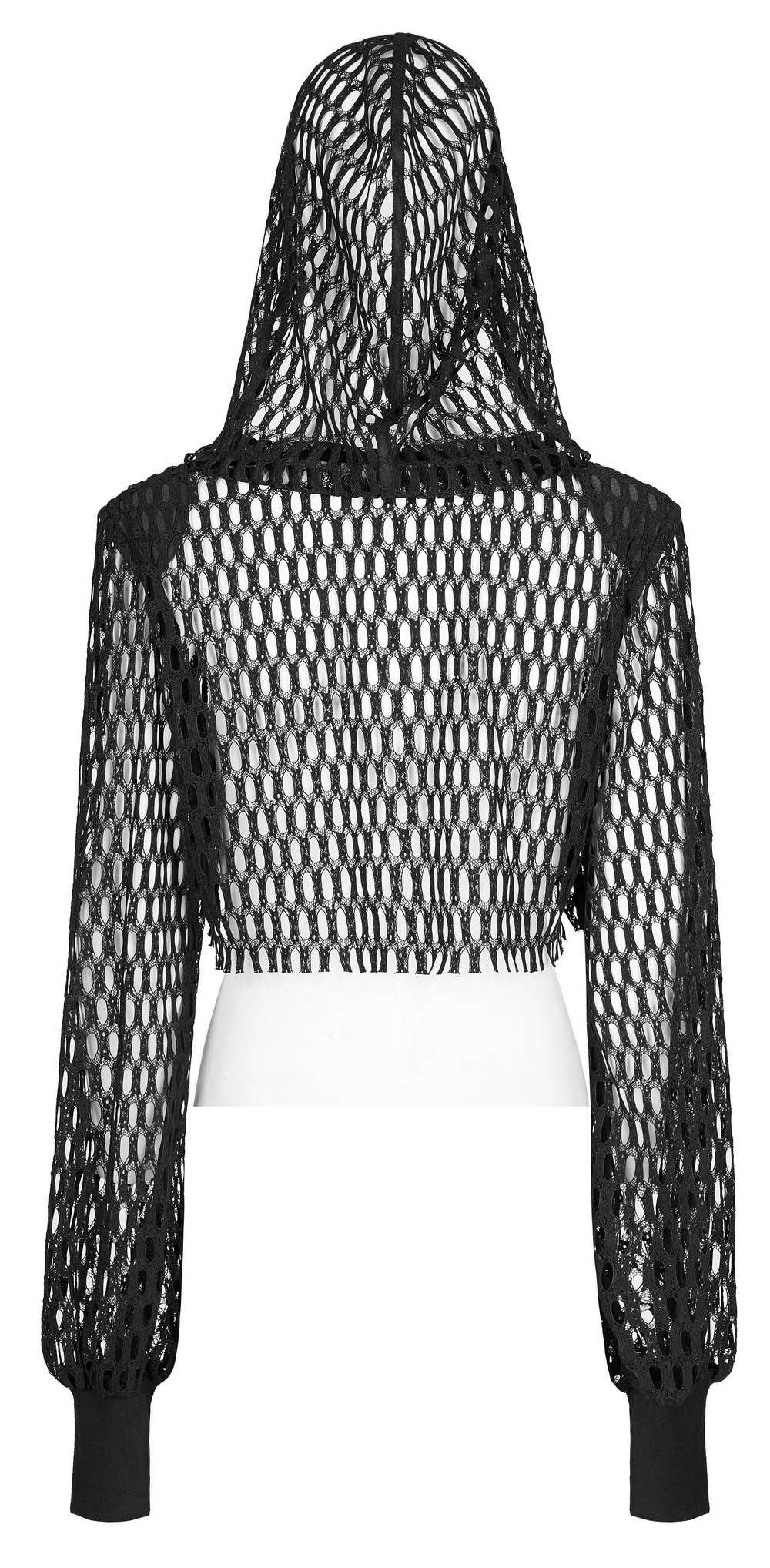 Black Sheer Mesh Crop Top Hoodie For Trendy Looks
