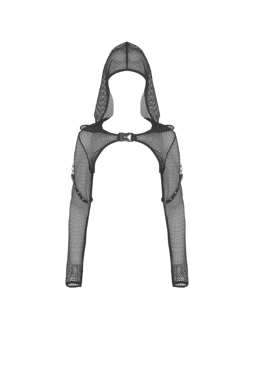 Black Sheer Mesh Hooded Top With Long Sleeves