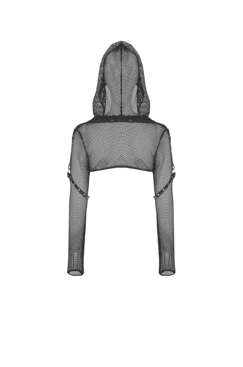 Black Sheer Mesh Hooded Top With Long Sleeves