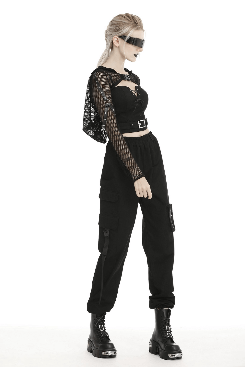 Black Sheer Mesh Hooded Top With Long Sleeves